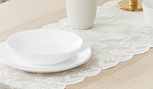 LinenZone Ivory Table Runner with 2 Tassels for Rustic Vintage Decor. Lace Table Runner Works Great As Wedding, Thanksgiving, Christmas Decor (Mia 14 x 36, Ivory)