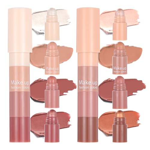DAGEDA 8 Colors Makeup Stick Set, Cream Highlighter Stick,Natural Concealer,Matte Blush and Shimmer Eyeshadow,Highly Pigmented,Lightweight, Blendable, Travel Makeup Size for Women