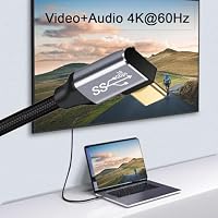 cablecc 10 Gbit/s USB-C USB 3.1 Typ C Gen2 Stecker Daten Video 100 W Kabel 90 Grad links rechts gewinkelt mit E-Marker 50 cm – Ansicht 5