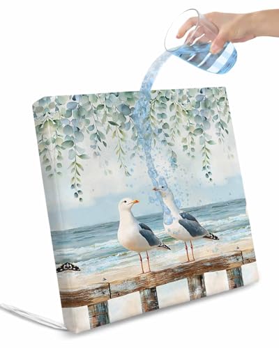 2 Pack Coastal Seagull Waterproof Cushion Covers with Ties, Outdoor Patio Chaise Lounge Chair Seat Cushion Slip Covers Replacement(Only Cover) Spring Summer Eucalyptus Leaves Beach 20