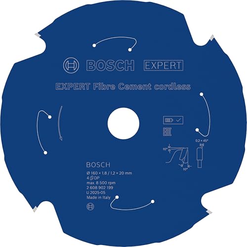 Bosch 1x EXPERT Fibre Cement cordless Kreissägeblatt für Handkreissägen (für Faserzementplatten, Ø mm, Professional Zubehör Akku-Handkreissägen, Kreissägen)
