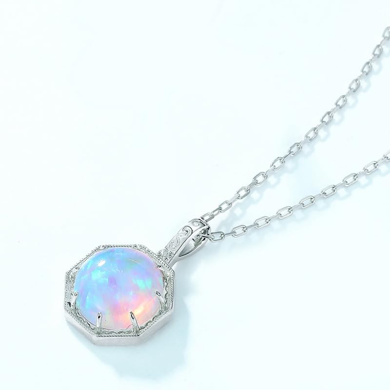 14K Gold Geometric Opal Pendant Necklace, Modern October Birthstone Jewelry for Women3