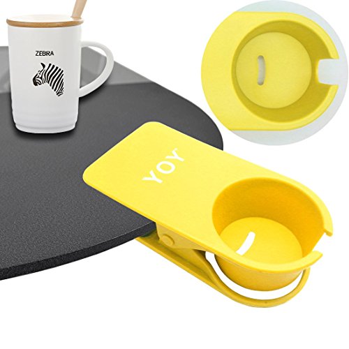 Yoy 2 Pack Drink Cup Holder Clip - Table Desk Side Water Glass Beer Bottle Beverage Soda Coffee Mug Holder Cup Saucer Clip Design For Home Office, Yellow #TOP3