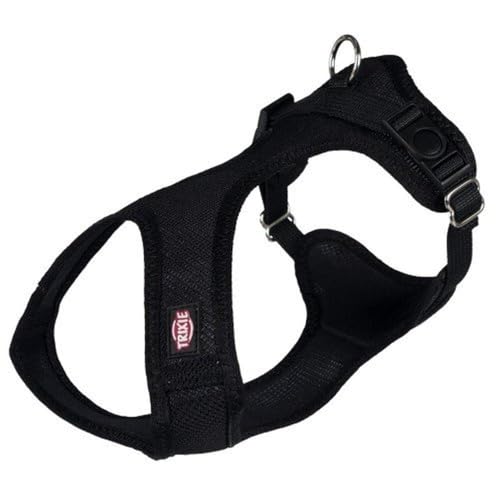 TRIXIE Comfort Soft Touren-Geschirr Größe S–M: Brustumfang 35–60 cm/20 mm in schwarz - gepolstertes Hundegeschirr zum Joggen mit stufenlos verstellbaren Bauchgurt für kleine Hunde, 16281