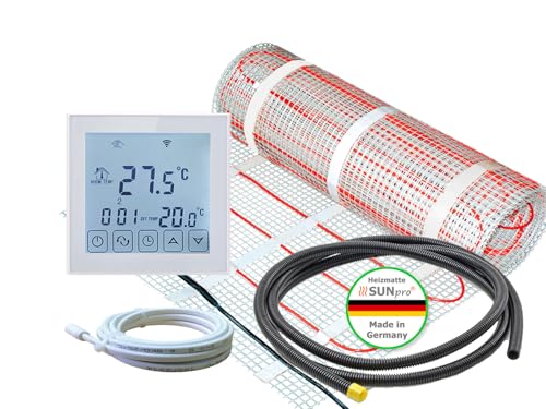 ew direkt Komplett-Set elektrische Fußbodenheizung SunPro 160 für Fliesen, Naturstein mit Thermostat RT-60 Wlan (3 m² - 0,5 x 6 m)