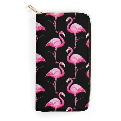 Fashion Decor Wallet, Long PU Zipper Wallet, Travel Purse Fashion Design, Huge Storage Capacity PurseLovely Animal Pink Flamingo - Main Image