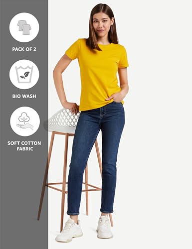 Image of Amazon Brand - Symbol Women Cotton Stretch Regular Fit Round Neck Half Sleeve T-Shirt (Available in Plus Sizes)