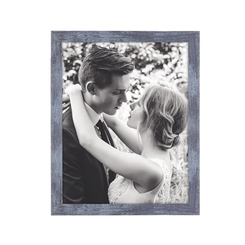 JDZIVTOP 7x9 Picture Frame Blue, Rustic Natural 9x7in Photo/Portrait/Poster/Art Frame, Wall Hanging/Tabletop, Horizontal/Vertical Display Gallery Family Wedding Memorial Pic Frame Gift