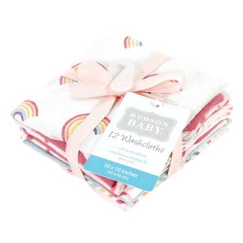 Image of Hudson Baby Unisex Baby Flannel Cotton Poly Washcloths, Creative Rainbow 12Pk, One Size