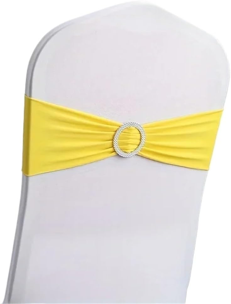 Lazos para Sillas para Fiesta 50-Pack Satin Chair Sashes, Elastic Knot Tie Buckle for Wedding & Home Seat Decor(Yellow)