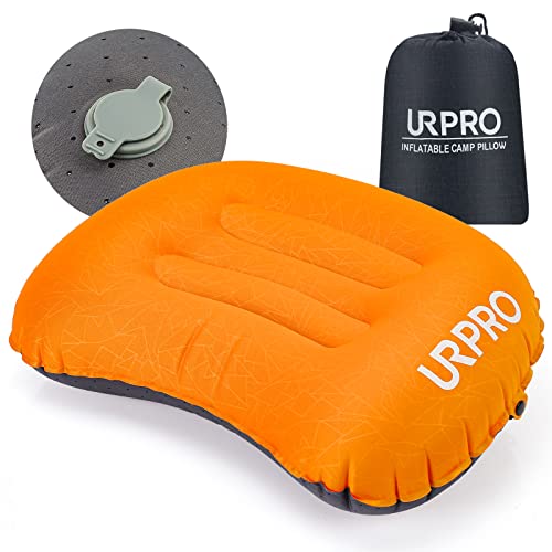 URPRO Ultralight Inflatable Camping Travel Pillow - Compressible, Compact, Comfortable, Ergonomic Inflating Pillows for Neck & Lumbar Support Camp, Hiking, Backpacking Orange