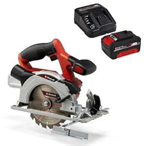 Einhell Akku-Handkreissäge TE-CS 18/150 Li Power X-Change (Lithium Ionen, Schnitttiefe + Neigungswinkel werkzeuglos einstellbar, LEDs, inkl. 4,0 Ah Akku und Ladegerät)