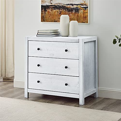 Musehomeinc Rustic Wood With 3-Drawer Dresser,Storage Night Stand,Round Metal Knobs,White Washed Finish #TOP1
