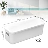 Zuxbolf 2 Stk Aufbewahrungsbox Weiß kleine Aufbewahrungskorb Kunststoff Organizer Box mit Griffen und Deckel 28×9.5×10.3cm Ordnungsboxen Kunststoffbox Aufbewahrung für Küche, Bad, Wohnzimmer, Büro