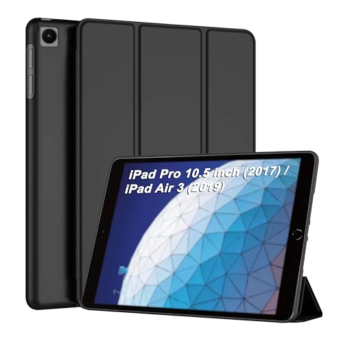 Image of CEDO Tri-Fold for iPad Pro 10.5 (1st Gen) 2017 / iPad Air 3 (3rd Gen) 2019 (10.5 in) Smart Case Flip Cover with Multi Viewing Angles Stand | Leather Finish | Heat Dissipation | TPU Backcover (Black)