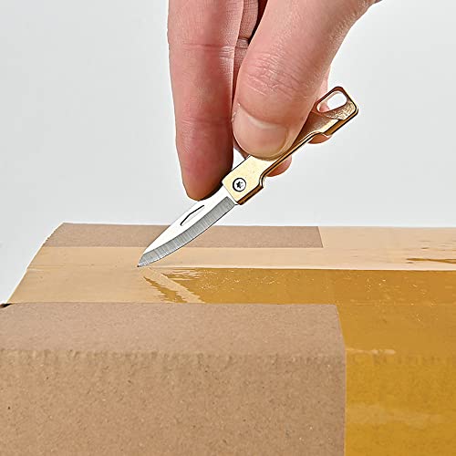 Kunson Ultra Small Little Folding Pocket Brass Knife, Special High Carbon Alloy Steel Blade Brass Handle, Mini Edc Portable Knife, Ultra Compact And Lightweight (Pointy Head) #TOP3