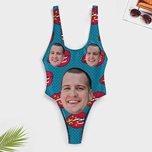 Custom One-Piece Swimsuits With Face Photo Novelty Swimwear Tummy Control Bathing Suits For Women (Xs-2Xl), China Lips Young Man Smiling S #TOP3