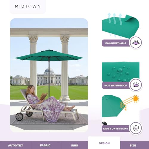 Image of Midtown Umbrellas Push and Pop - 8 Ft Patio Umbrella, Canvas Teal Canopy