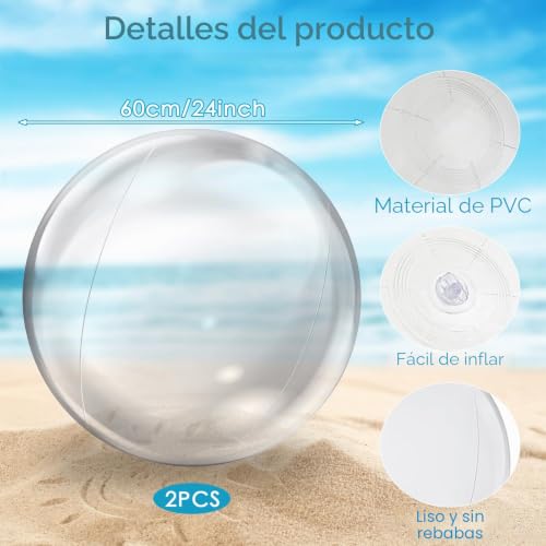 Miniatura 2 de Pelota Transparente Inflable 2 Piezas Playa Pvc Piscina Hinchable Para Juguetes De Playa, Fiesta De Verano 24 Pulgadas