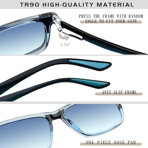 Rimerakea Square Polarized UV400 Protection Sunglasses for Men WomenTR90 Light Gradient Blue High-End Unisex Sun Glasses