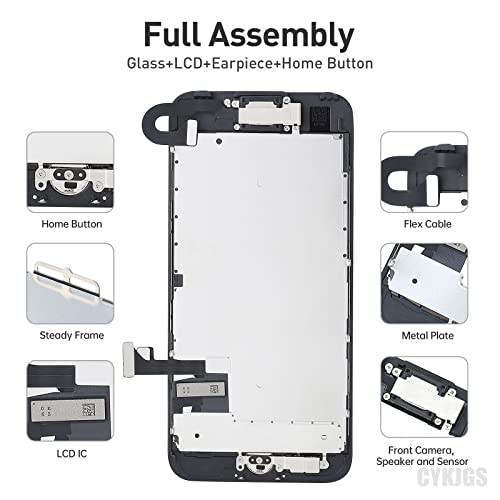 For Iphone 7 Screen Replacement With Home Button 4.7” Black, 3D Touch Lcd Display Digitizer Full Assembly With Fix Tools Front Camera Speaker Sensor, Glass Hd Screen Repair Kit For A1660, A1778, A1779 #TOP1