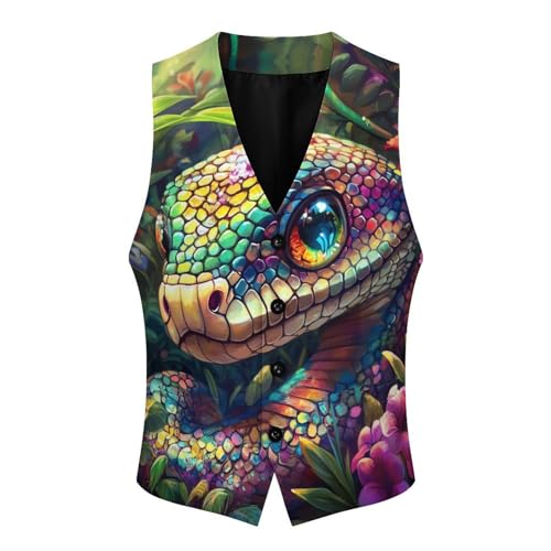 Colorful Flower Snake Men's Suit Vests Dress Vest V-Neck Waistcoat Slim Business Formal with Pocket4