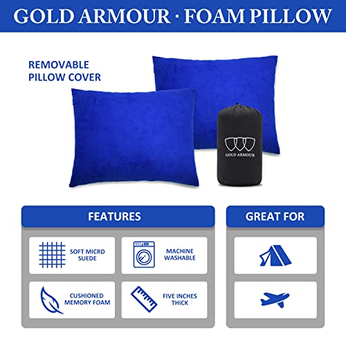 Gold Armour Camping Pillow - Backpacking And Travel Pillow For Sleeping And Traveling - Compressible Memory Foam Travel Pillow - Essential Camping Accessories Gear (Medium 14X18In, Blue) #TOP1