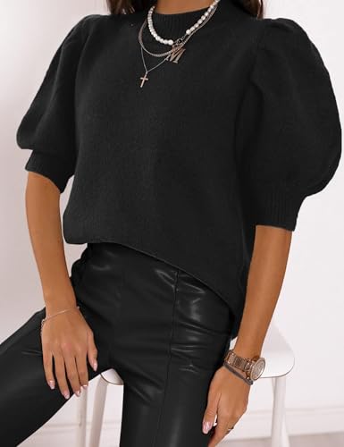 Women Puff Short Sleeve Sweater Summer Trendy Crewneck Pullover Knit Shirts Business Casual Outfit2