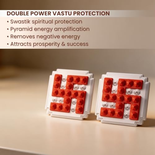 Image of Plus Value Red Swastik Pyramid 2.5 Pair Vastu Remedies for Home Office Main Door Entrance Temple Tijori Cash Box Important Files Electronics (2pcs)