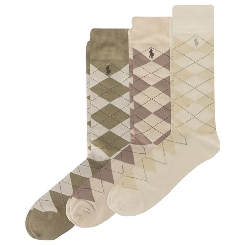 Polo Ralph Lauren Men's Argyle Pattern Dress Crew Socks-3 Pair Pack-Soft Lightweight Cotton Comfort
