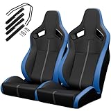 Pair of Universal Racing Seats, PVC Leather, Racing Bucket Seats with Dual Sliders, Reclinable for Driver and Passenger Side (VR006)