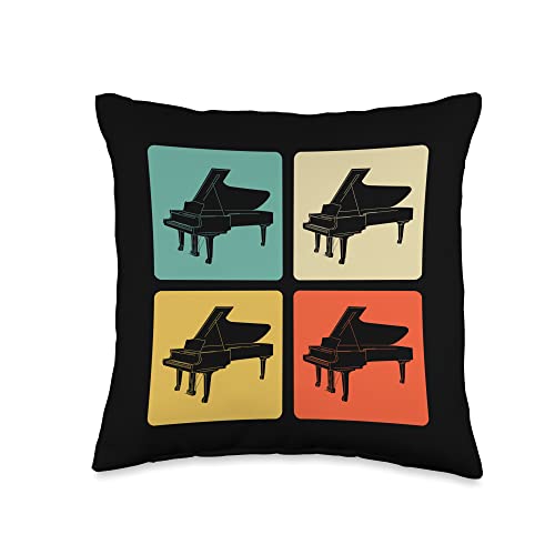 Pianist Retro Grand Piano Silhouette for Grand Piano Player Throw Pillow