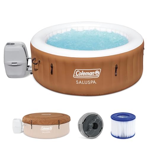 Coleman SaluSpa Ponderosa AirJet 2 to 4 Person Inflatable Hot Tub Round Portable Outdoor Spa with 120 Soothing Jets with Cover, Orange