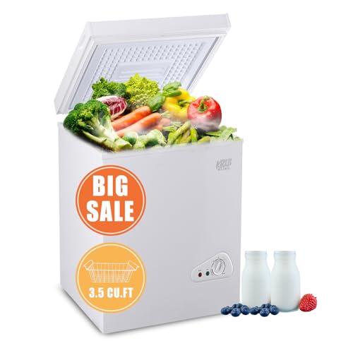 KRIB BLING Chest Freezer with Freezer Basket, 5.0 Cu. Ft Mini Freezer 7 Temperature Levels Thermostat, Top Door Open, Ideal for Home, Kitchen & Office, Black