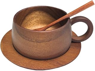 Wooden Tea Cup Coffee Cup with Saucer and Spoon
