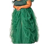 WDPL Women's Maxi Special Occasion Night Out Ruffles Tulle Skirt (X-Small, Emerald)