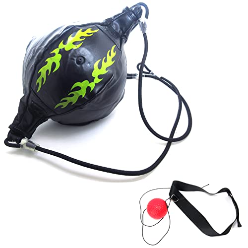 1 PU Leather Double End Boxing Punching Bag and 1 Boxing Reflex Ball with Headband