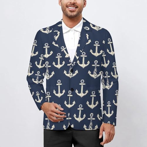 Anchors Nautical Pattern Mens Casual Blazer Button Suit Jacket Lightweight Sport Coat for Work Business2