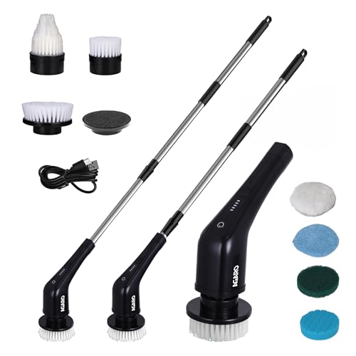 Image of AGARO Royal Electric Spin Scrubber, Cleaning Brush Scrubber for Home, 400RPM /Mins - 8 Replaceable Brush Heads - 90Mins Work Time,3 Adjustable Size,2 Adjustable Speeds for Bathroom,Glass, Car, Black