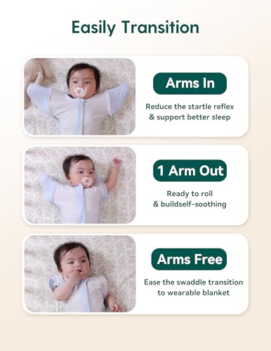 Image of BABELIO Swaddle with Detachable Zip Sleeves Temp-Sensing Baby Transitional Swaddle Arms Up 2-Way Zipper Sleep Sack Soft Blue