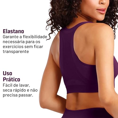 SHE BY MASH Top Esportivo Academia Microfibra de Poliamida Sem Costura Alta Sustenção, 1 Berinjela,