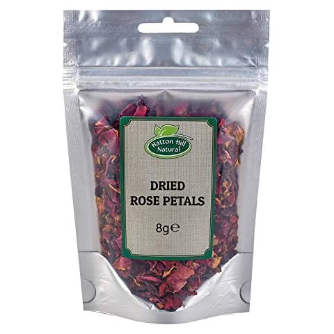 Dried Edible Rose Petals 8g by Hatton Hill | Pure, Red, Herbal Tea, Raw, DIY Body Care, Special Bath, Wedding Decoration and Potpourri, Perfect for Snack Cover