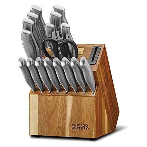 Chicago Cutlery Insignia Steel (18-PC) Kitchen Knife Block Set & Built-In Sharpener, Contoured Ergonomic Handles and Sharp Stainless Steel Professional Chef Knife Set & Scissors With Bottle Opener Cover