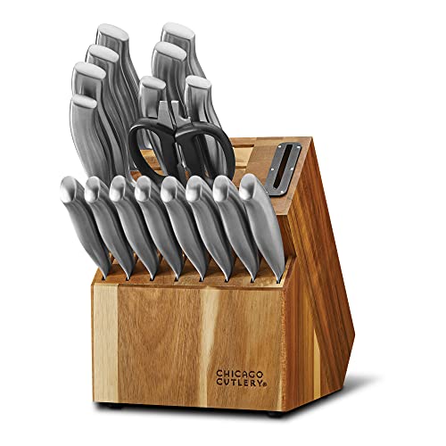 Chicago Cutlery Insignia Steel (18-PC) Kitchen Knife Block Set & Built-in Sharpener, Contoured Ergonomic Handles and Sharp Stainless Steel Professional Chef Knife Set & Scissors with Bottle Opener by Chicago Cutlery - Used condition - CA$233.58