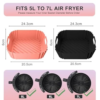 Venforze Silikonform für Heißluftfritteuse Zubehör, 2 Stück Silikon für Luftfritteuse Mit Verbesserten Rillen 21cm Dicker 200g, Ersatz für Schwefelpapier für Fritteusen 5L-7L – Bild 3