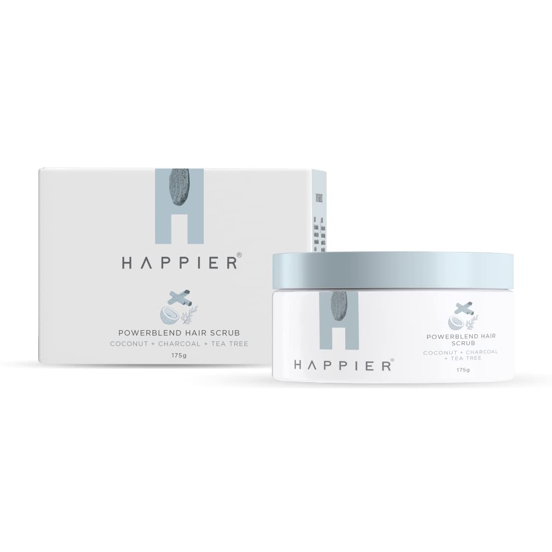 HAPPIERPowerblend Anti Dandruff Scalp Scrub - Enriched With Coconut, Charcoal, Tea Tree, Green Tea | Exfoliates, Removes Dead Skin, Reduces Flakiness & Scalp Itchiness | Suitable For All Hair Types