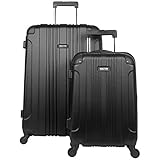 Kenneth Cole Reaction Out Of Bounds Luggage Collection Lightweight Durable Hardside 4-Wheel Spinner Travel Suitcase Bags, Midnight Black, 2-Piece Set (20' & 28')