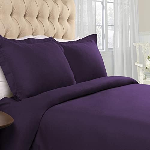 Superior Premium Cotton Flannel Duvet Cover Set, All Season 100% Brushed Cotton Flannel Bedding, 3-Piece Set with Duvet Cover and Pillow Shams - Purple Solid, Full/Queen