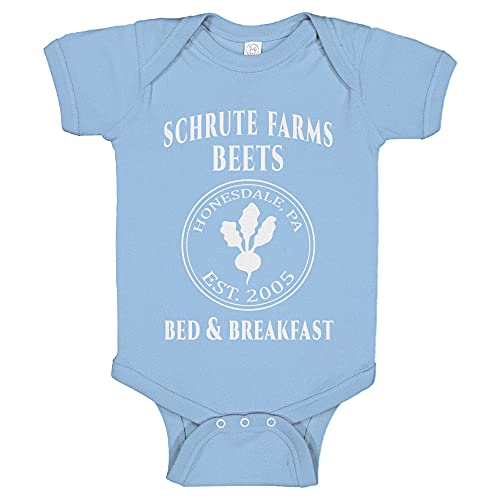 Indica Plateau Schrute Beets Newborn Light Blue Cotton One-Piece Infant Baby Romper