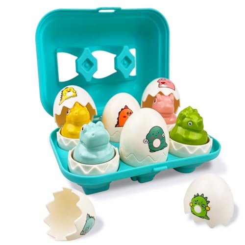Image of Pinkiwine Easter Hide & Squeak Dinosaur Eggs Montessori Sorting & Matching Learning Toys for Toddlers Kids Boys Girls Easter Basket Stuffers Gifts Party Favors